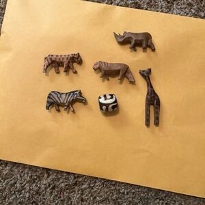 Vintage Hand Carved Miniature Wooden Safari Animals Lot of 6